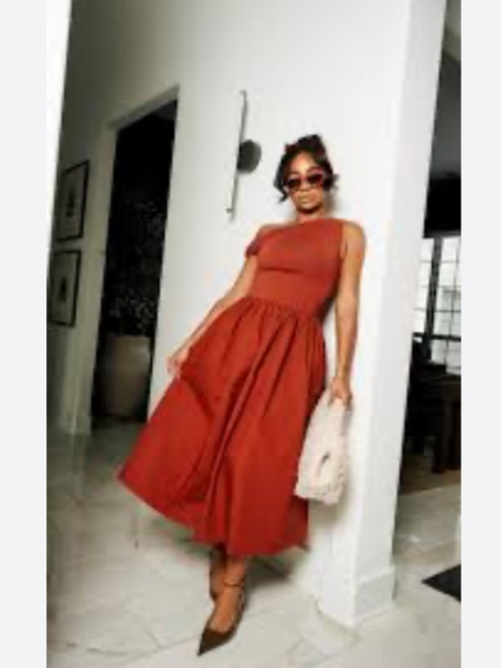 The brown girl’s perfect cotton nude midi dress by En Saison - NWT, size M